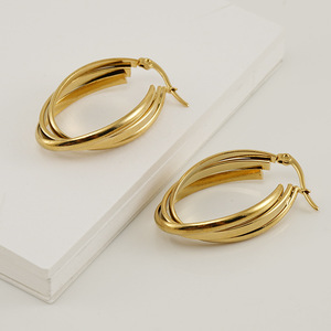 Zogxin Hoop Earrings 22x40mm Gold Stainless Steel Oval Geometric Design Fashion Jewelry for Women - Product Image 4