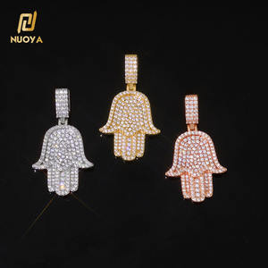 NUOYA all'ingrosso Hip Hop ghiacciato fuori CZ <span class=keywords><strong>Hamsa</strong></span> collana ciondolo a mano gioielli per donne uomini oro argento ciondolo diamante ciondolo regalo - Product Image 1