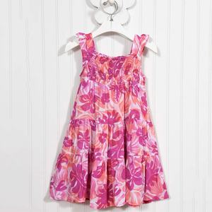 Vestido Hawaiano Floral de Fábrica, Vestido Fruncido de Alta Calidad, Vestido Midi de Lino Personalizado para Niños - Product Image 4