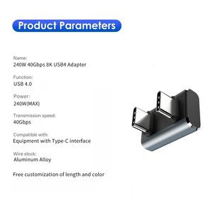 Ub4.0 90-Độ Khuỷu Tay <span class=keywords><strong>USB</strong></span> C Adapter Nam U Hình Mới Loại C Để Loại C 240W 40Gbps 8K Usb4 Adapter Cho Điện Thoại Di Động Máy Tính Bảng - Product Image 2