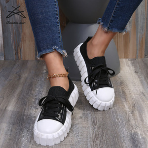 Zapatillas <span class=keywords><strong>de</strong></span> <span class=keywords><strong>Tenis</strong></span> para Mujer Talla Grande, con Cordones, Suela Gruesa, Transpirables, Casuales, <span class=keywords><strong>de</strong></span> Color Sólido, Estilo Plano para Caminar - Product Image 4
