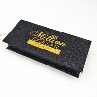 Boîtes à cils rigides à fermeture magnétique dorées brillantes et gaufrées, étuis noirs pour cils, boîtes à cils scintillantes, emballages à cils vides avec paillettes