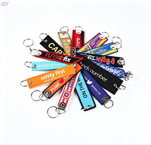QY Customized Colorful Fabric Embroidered Woven Hangtag Key Chain Label <b>Custom</b> Logo Fashion Embroidery <b>Keychain</b> - Product Image 2