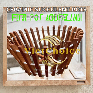VietChoice <b>Wooden</b> Rustic Flower Pot Circular Design Outdoor <b>Garden</b> <b>Planter</b> for Flower Green Plant - Product Image 2