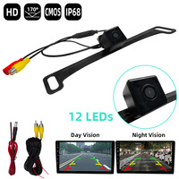170 °   Caméra de recul HD 1080P pour plaque d'immatriculation avec long support, 12 LED vision nocturne, IP68 universelle