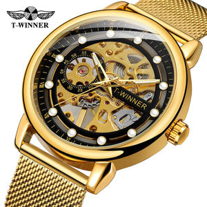 Gagnant 8258 mode européenne américaine fond Transparent cadran creux fenêtre en verre <span class=keywords><strong>Milan</strong></span> maille ceinture montre mécanique pour hommes - Product Image 6