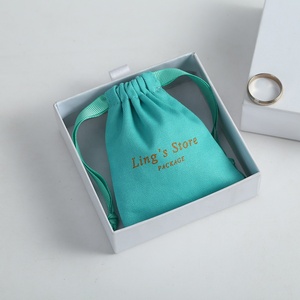 Sacs d'emballage pour bijoux en coton épais vert turquoise de luxe 10*15 cm, pochette pour femme élégante, cadeau pour femme, pochette de rangement pour bague et collier - Product Image 4
