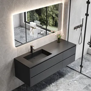 Bathroom Vanities Hotel 2021 Hot Selling Set Wall Mount Marble Bathroom Vanity With Mirror New Customized For Restroom
