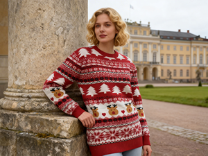 Custom <strong>Women</strong> <strong>Christmas</strong> Jacquard Sweater Reindeer Snowflake Knit Pullover Casual Spring Winter Holiday <strong>Jumper</strong> - Product Image 1