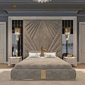Letto in tessuto <span class=keywords><strong>di</strong></span> <span class=keywords><strong>lusso</strong></span> moderno in velluto letto imbottito Hotel letto matrimoniale King Queen Size per Villa - Product Image 1