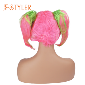 วิกผมสังเคราะห์สีชมพูสีเขียววิกผมอะนิเมะแบบหางม้าคู่สำหรับผู้หญิงวิกผมอะนิเมะแบบปรับได้จากโรงงาน - Product Image 3