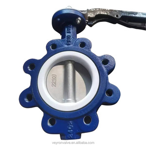 Fournisseur chinois de vanne papillon à bride DN50-DN300 avec siège en PTFE, corps en DI, <span class=keywords><strong>disque</strong></span> en PTFE, arbre en SS304 + <span class=keywords><strong>disque</strong></span> en SS410, PN10 PN16, revêtement en PTFE - Product Image 3