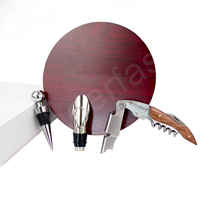 Article personnalisé Rouge Bouteille De Vin Tire-Bouchon Ouvreur Et Verseur Barre Outils 3 Pièces Kit Boîte En Bois Ensemble D'accessoires Pour Le Vin