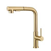 Robinet de cuisine flexible en acier inoxydable 304, finition or brossé, avec jet cascade et pulvérisation, mitigeur eau chaude et froide