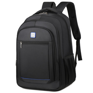 Laptop <b>Backpack</b> Large Capacity Business Travel Men's <b>Multi</b> Layer Shoulder Straps Solid Color Black - Product Image 1