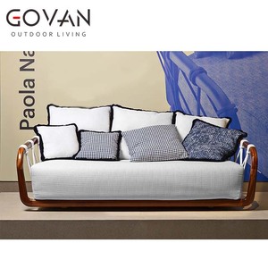 Meubles de jardin, style moderne, hôtel, patio, loisirs, bois de teck massif, accents en corde, canapé trois places d'extérieur <span class=keywords><strong>GOVAN</strong></span> - Product Image 5