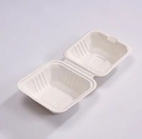 Fiambrera desechable biodegradable ecológica, contenedor de hamburguesa con virutas de bisagra, bolsa para llevar de pulpa de papel de bagazo