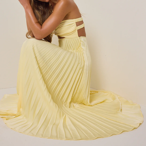 Vestido Maxi Amarillo sin Tirantes, Plisado, Ajustado, Elegante, de Alta Calidad, Personalizable OEM ODM, para Fiestas y Eventos - Product Image 4