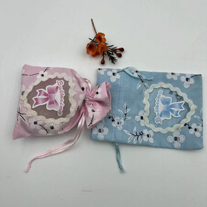 Pochette cadeau en velours transparent bleu rose de 10x14cm avec nœud tampon nouveau style cadeau de baptême pour bébé - Product Image 2