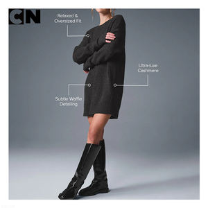 GRS Certification <b>Sweater</b> Manufacturer Custom logo Women <b>Vintage</b> Cotton Polyester Blend Black Ribbed Knitted Dress <b>Sweater</b> - Product Image 4