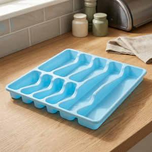 CATEEM Organisateur de tiroir rectangulaire multifonctionnel en plastique durable bleu ciel pour couverts et ustensiles de cuisine - Product Image 3