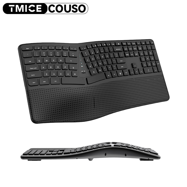 Hot Sale T2 Bluetooth Dual Mode Split Keyboard with Wrist Rest 2.4G Office Computer Wireless Ergonomic Keyboard with Palm Rest
