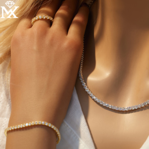 Elegante juego de tenis de circonita cúbica de 3, conjunto de anillo de pulsera de collar de pavé de Plata de Ley 925, conjunto de regalo de joyería para mujer - Product Image 2