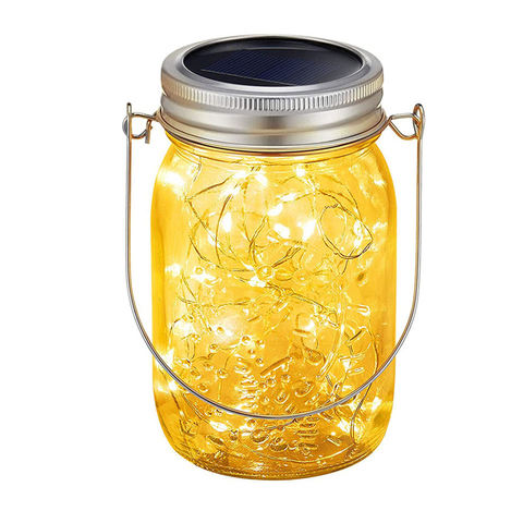 Hot Sale LED Mason Fairy Light Mason Jar Solar Light Lids Outdoor Garden Christmas Hanging Solar LED Mason Jar Light With Handle