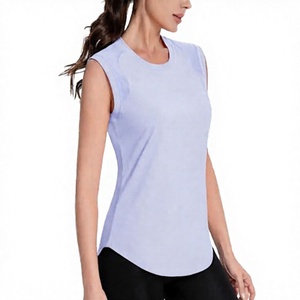 Débardeur de yoga sans manches pour femme, col rond, bleu clair uni, respirant, séchage rapide, écoresponsable, en Spandex et Polyester, coupe classique - Product Image 1