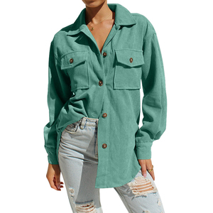 Aoyema manteaux en coton mélangé boutonné poches Blouses à manches longues Tops en <span class=keywords><strong>velours</strong></span> côtelé manches lanterne chemise <span class=keywords><strong>veste</strong></span> - Product Image 5