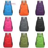 Tas Ransel Hiking Anti Air dengan Ritsleting, Ringan, Lipat, untuk Olahraga Luar Ruangan, Perjalanan, Santai, Bahan Polyester Bertekstur Besar