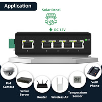 Amplificador de Voltaje 12v/24v/48v DC con Entrada de Alimentación y Switch PoE Industrial de 5 Puertos para Sistemas de Energía Solar