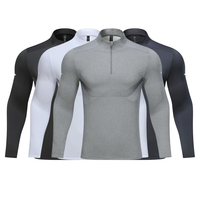 Personnalisé Gym 1/4 Zip Quarter Zip Pullover Golf Fitness Compression Quarter Zip Polyester Elastane Hommes À Manches Longues