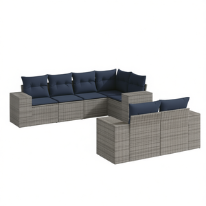 Ensemble de canapés de jardin en polyrotin gris 7 pièces avec coussins, mobilier d'extérieur au design contemporain - Product Image 1