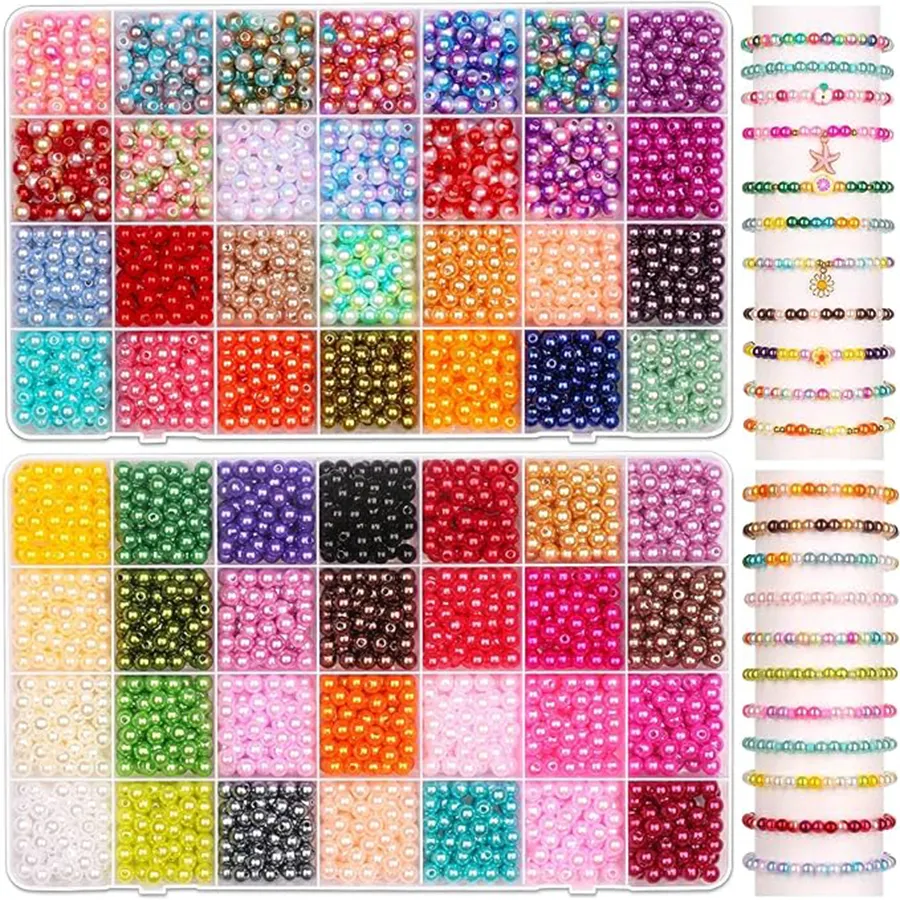 3900Pcs 56 Colors 6mm ABS Pearl Beads Shiny Jewelry Making Necklace Earrings Bracelets Girls Gift Toys