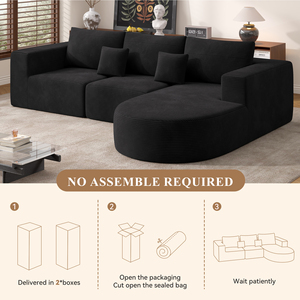 Sofá Seccional en Forma de L Convertible de Tela de Pana con Otomana, Sofá Cama de Esponja Confortable, No Requiere Montaje, Diseño Curvo Único - Product Image 5