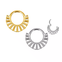 Anneaux de nez segmentés à charnière en titane ASTM F136, bijoux fantaisie, anneau segmenté en forme de cercle, serti de baguettes, découpe creuse, boucle d'oreille