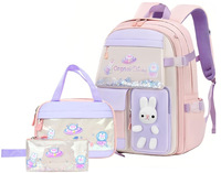 Mochila escolar para estudiantes, conjunto de 3 uds de escuela primaria, mochila multifuncional de estilo pijo con conejito bonito, mochilas escolares