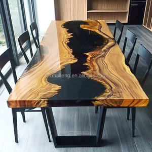 Free Sample High Quality Solid Walnut Wood Black Color Restaurant Coffee Cafe River <strong>Epoxy</strong> <strong>Resin</strong> Kitchen Dining <strong>Table</strong> - Product Image 1