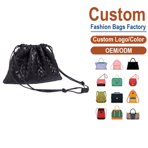 Hand-woven Sheepskin Drawstring Bag Black Premium Niche Bag Versatile Shoulder Crossbody Bag OEM Customization - Product Image 1