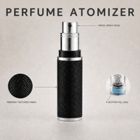 Nouvel atomiseur de parfum rechargeable en alliage de zinc avec fond en cuir, 5 ml, rond, noir et blanc, flacon pulvérisateur vide de poche pour parfum