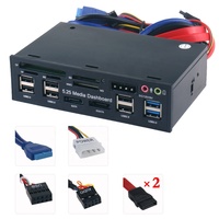 Audio del Panel frontal del tablero de medios de PC de 5,25 pulgadas con SATA eSATA 2 x USB 3,0 y 6 x USB 2,0 Hub SD TF MMC M2 CF MS Lector de tarjetas