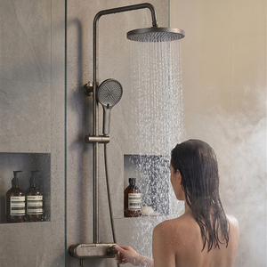 Ensemble <span class=keywords><strong>de</strong></span> <span class=keywords><strong>douche</strong></span> moderne <span class=keywords><strong>en</strong></span> laiton robuste, finition gris foncé brossé, 3 fonctions, avec barre <span class=keywords><strong>de</strong></span> <span class=keywords><strong>douche</strong></span> réglable - Product Image 5