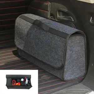 Bolsa de basura de acordeón plegable de tela Interior de gran tamaño, Kit de herramientas, caja de almacenamiento de fieltro plegable, organizador de maletero de coche con tapa