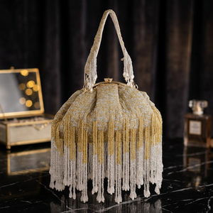 Pochette de soirée faite à la main avec cadre perlé, fermeture magnétique, écologique et légère, avec bandoulière pour fêtes et mariages - Product Image 2