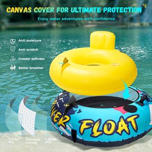 Heavy Duty <b>Inflatable</b> River Tube with Canvas Cover 53 Inch Large <b>Pool</b> Float Adult Lounge <b>Chair</b> Cup Holders Backrest - Product Image 2