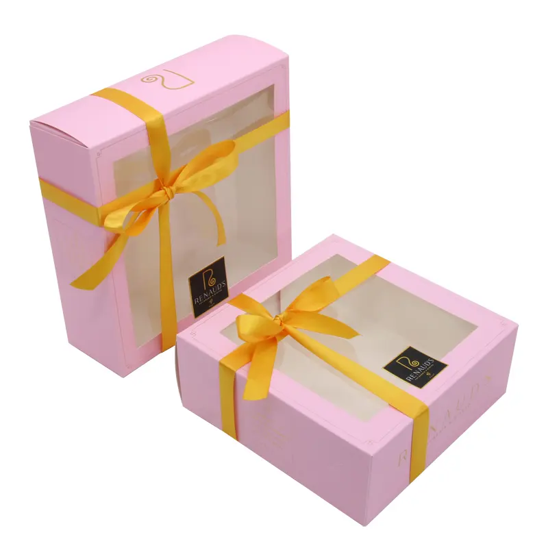 Emballage rose personnalisé de confiserie sucrée artisanale de bonbons cookie gâteau biscuit boîte-cadeau de papier de pâtisserie dessert beignet avec fenêtre