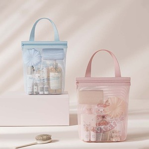 Portable Mesh Toiletry Bag Large Capacity Travel Storage Bag Rectangle Blue <b>Pink</b> With Handle For Trip - Product Image 1