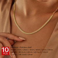 eManco 10PCS Collier chaîne cubaine délicate en acier inoxydable avec chaîne plate unisexe pour usage quotidien et tenues superposées
