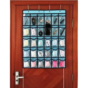 Organisateur de placard suspendu, 30 poches, rangement transparent pour vêtements, bijoux, téléphone, à suspendre sur la porte, à fixer au mur, bleu - Product Image 3